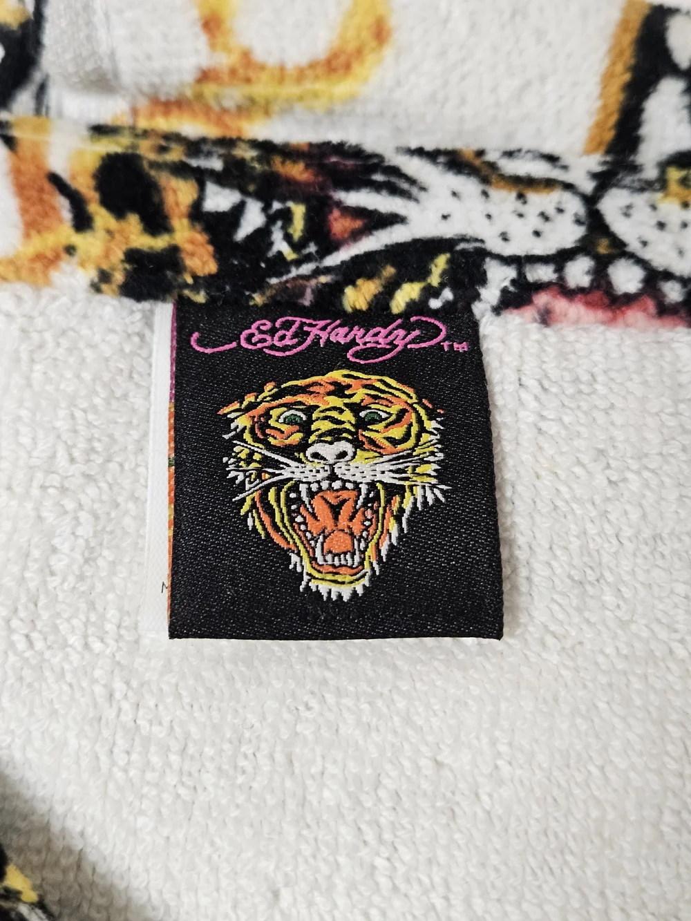 Ed Hardy 2 Pack Hand Towels Tiger Chain Tattoo Print Cotton 16x26 NWT